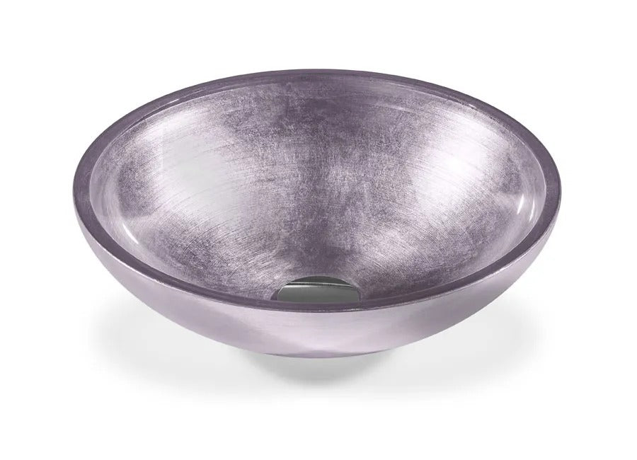 SICIS® Doh Glaswaschbecken Sakirma rund in Flieder – Aufsatzwaschbecken Ø 40 cm aus bleifreiem Glas mit Rigato-Rillenstruktur