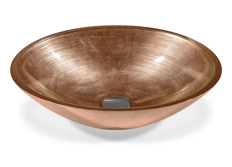 SICIS® Doh Glaswaschbecken Selenity 3 oval in Kupfer – Aufsatzwaschbecken 50 × 40 cm aus bleifreiem Glas mit Rigato-Rillenstruktur