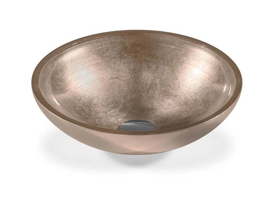 SICIS® Doh Glaswaschbecken Selenity rund in Rosé – Aufsatzwaschbecken Ø 40 cm aus bleifreiem Glas mit Rigato-Rillenstruktur