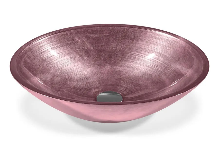 SICIS® Doh Glaswaschbecken Selmak 3 oval in Altrosa – Aufsatzwaschbecken 50 × 40 cm aus bleifreiem Glas mit Rigato-Rillenstruktur