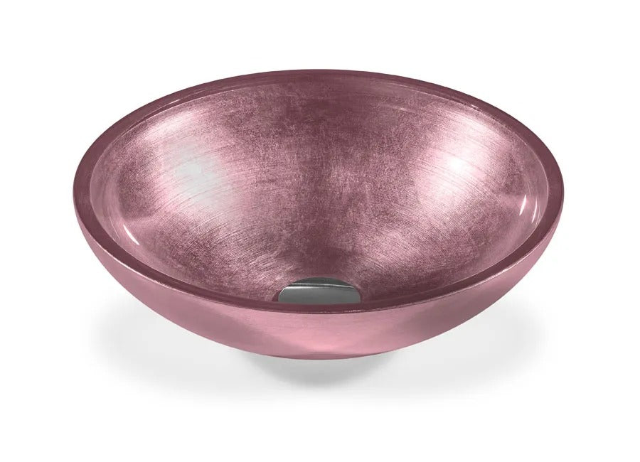 SICIS® Doh Glaswaschbecken Selmak 3 rund in Altrosa – Aufsatzwaschbecken Ø 40 cm aus bleifreiem Glas mit Rigato-Rillenstruktur