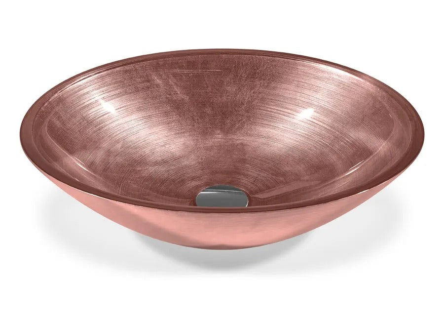 SICIS® Doh Glaswaschbecken Selmak 4 oval in Altrosa – Aufsatzwaschbecken 50 × 40 cm aus bleifreiem Glas mit Rigato-Rillenstruktur