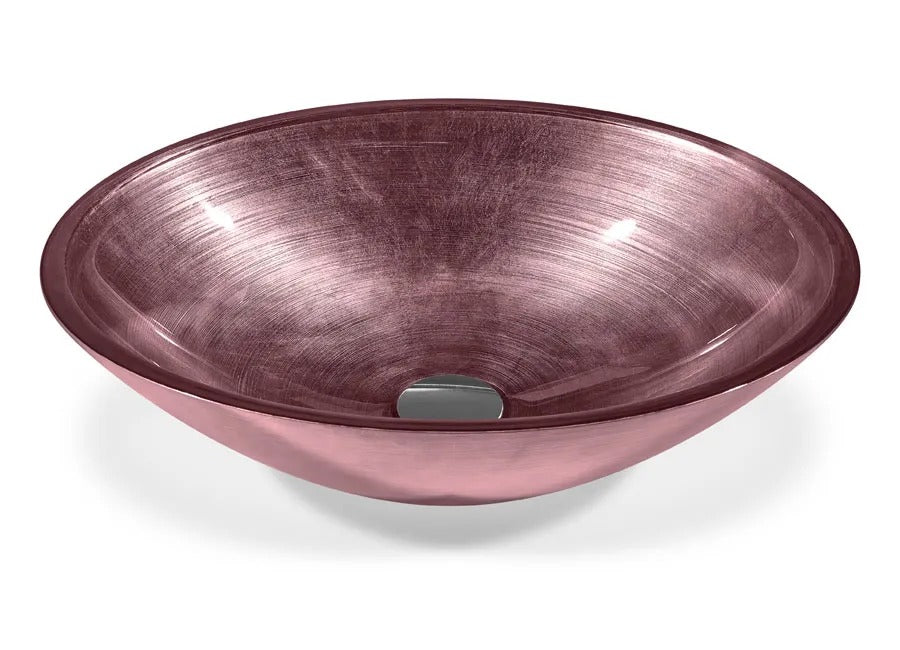 SICIS® Doh Glaswaschbecken Selmak oval in Mauve – Aufsatzwaschbecken 50 × 40 cm aus bleifreiem Glas mit Rigato-Rillenstruktur