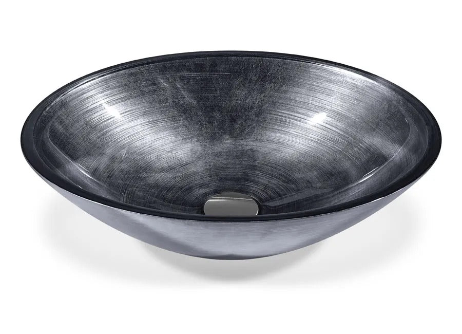 SICIS® Doh Glaswaschbecken Sideria oval in Anthrazit – Aufsatzwaschbecken 50 × 40 cm aus bleifreiem Glas mit Rigato-Rillenstruktur