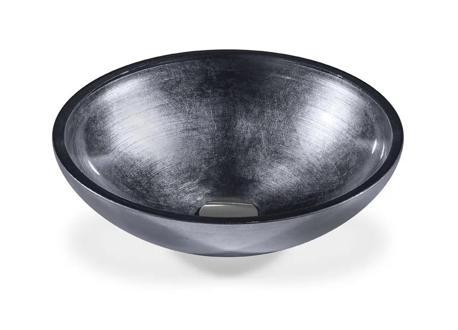 SICIS® Doh Glaswaschbecken Sideria rund in Anthrazit – Aufsatzwaschbecken Ø 40 cm aus bleifreiem Glas mit Rigato-Rillenstruktur