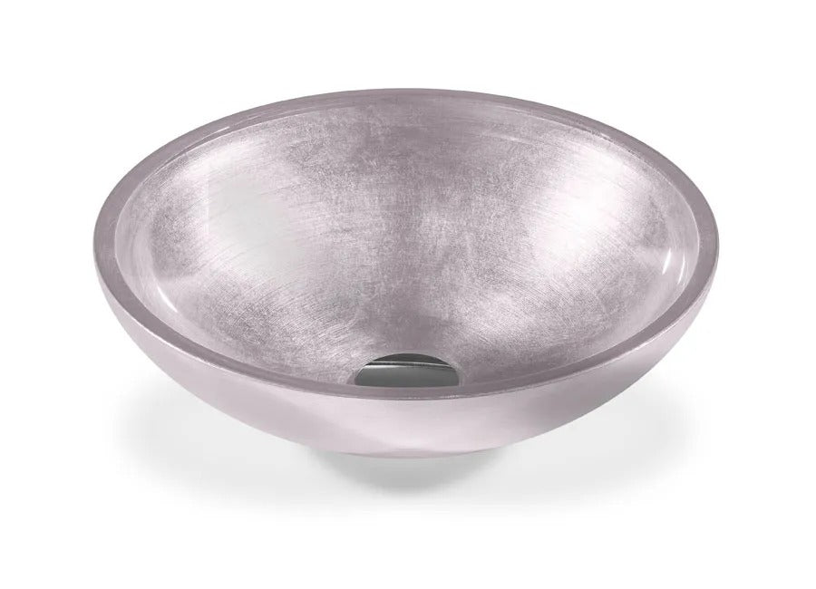 SICIS® Doh Glaswaschbecken Sindria rund in Perlmutt – Aufsatzwaschbecken Ø 40 cm aus bleifreiem Glas mit Rigato-Rillenstruktur