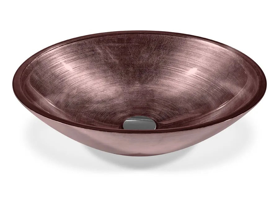 SICIS® Doh Glaswaschbecken Sitrand oval in Mauve – Aufsatzwaschbecken 50 × 40 cm aus bleifreiem Glas mit Rigato-Rillenstruktur