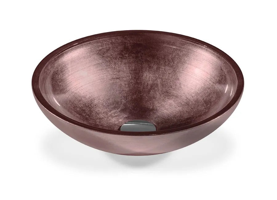 SICIS® Doh Glaswaschbecken Sitrand rund in Mauve – Aufsatzwaschbecken Ø 40 cm aus bleifreiem Glas mit Rigato-Rillenstruktur