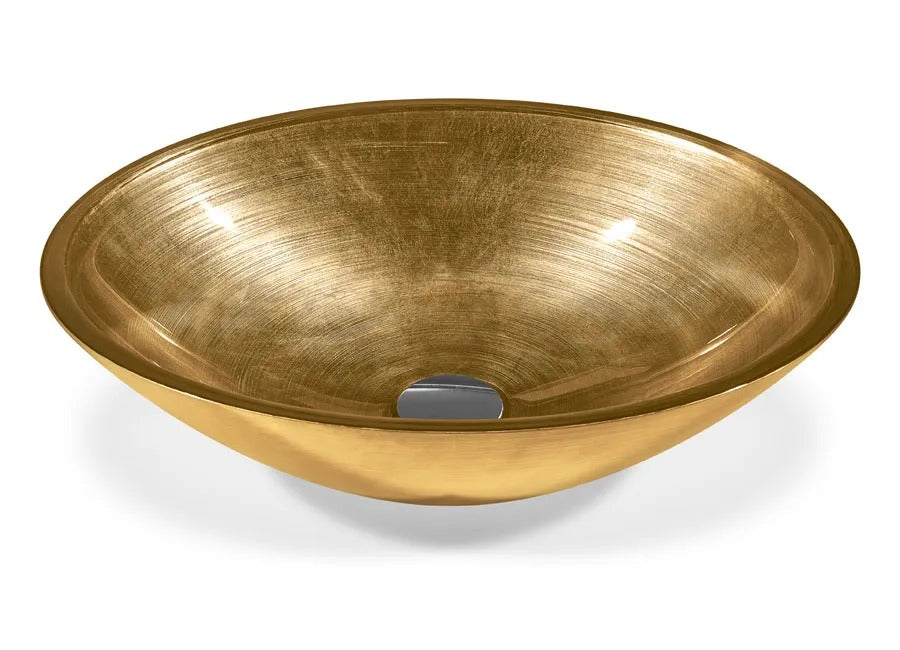SICIS® Doh Glaswaschbecken Soleil 2 oval in Orangegold – Aufsatzwaschbecken 50 × 40 cm aus bleifreiem Glas mit Rigato-Rillenstruktur