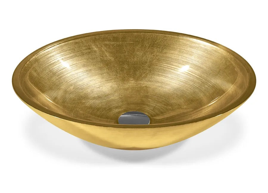 SICIS® Doh Glaswaschbecken Soleil oval in Gold – Aufsatzwaschbecken 50 × 40 cm aus bleifreiem Glas mit Rigato-Rillenstruktur