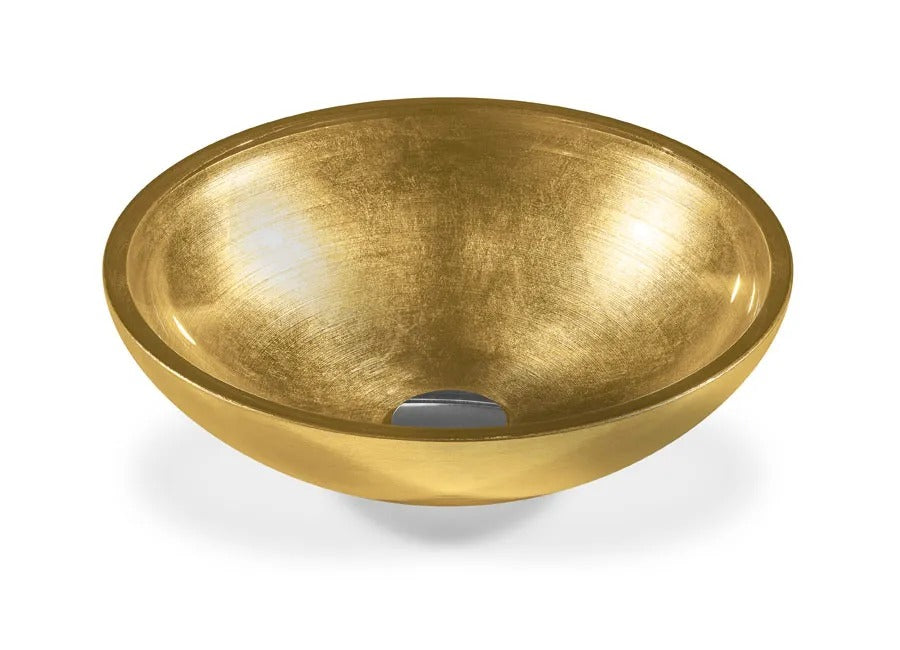 SICIS® Doh Glaswaschbecken Soleil rund in Gold – Aufsatzwaschbecken Ø 40 cm aus bleifreiem Glas mit Rigato-Rillenstruktur