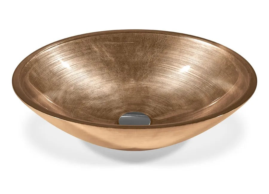 SICIS® Doh Glaswaschbecken Sunset 3 oval in Roségold – Aufsatzwaschbecken 50 × 40 cm aus bleifreiem Glas mit Rigato-Rillenstruktur