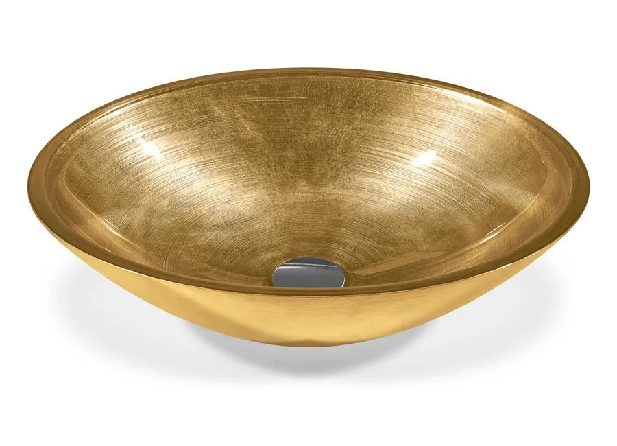 SICIS® Doh Glaswaschbecken Sunset oval in Orangegold – Aufsatzwaschbecken 50 × 40 cm aus bleifreiem Glas mit Rigato-Rillenstruktur