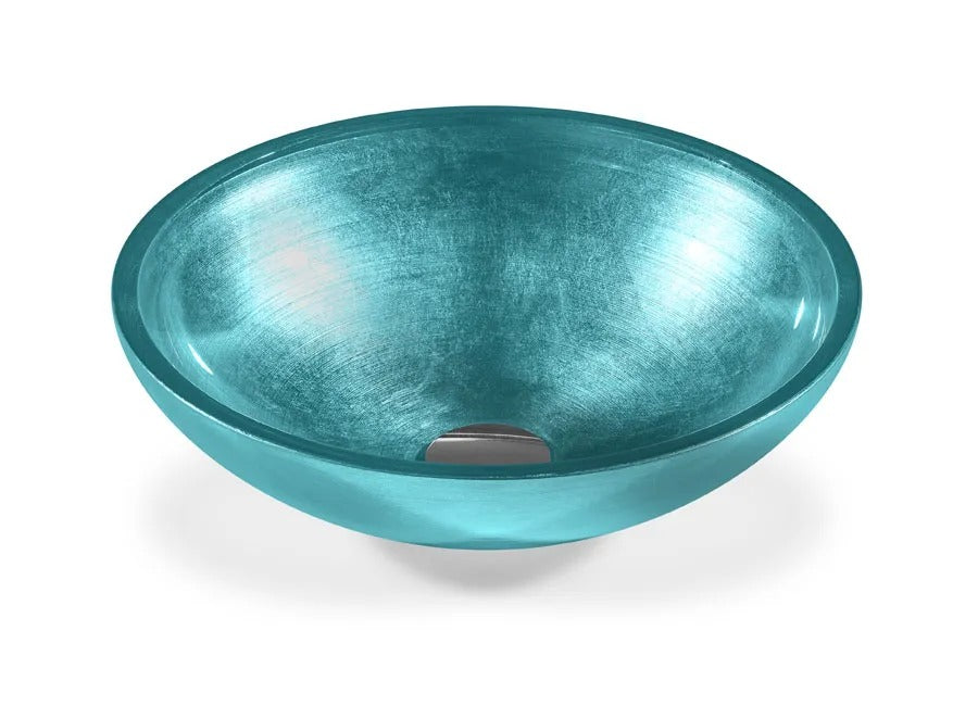 SICIS® Doh Glaswaschbecken Swami 2 rund in Türkis – Aufsatzwaschbecken Ø 40 cm aus bleifreiem Glas mit Rigato-Rillenstruktur
