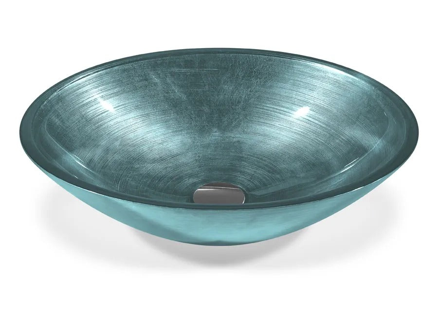 SICIS® Doh Glaswaschbecken Swami 3 oval in Petrol – Aufsatzwaschbecken 50 × 40 cm aus bleifreiem Glas mit Rigato-Rillenstruktur