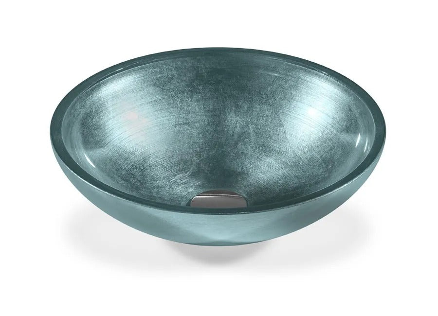 SICIS® Doh Glaswaschbecken Swami rund in Petrol – Aufsatzwaschbecken Ø 40 cm aus bleifreiem Glas mit Rigato-Rillenstruktur