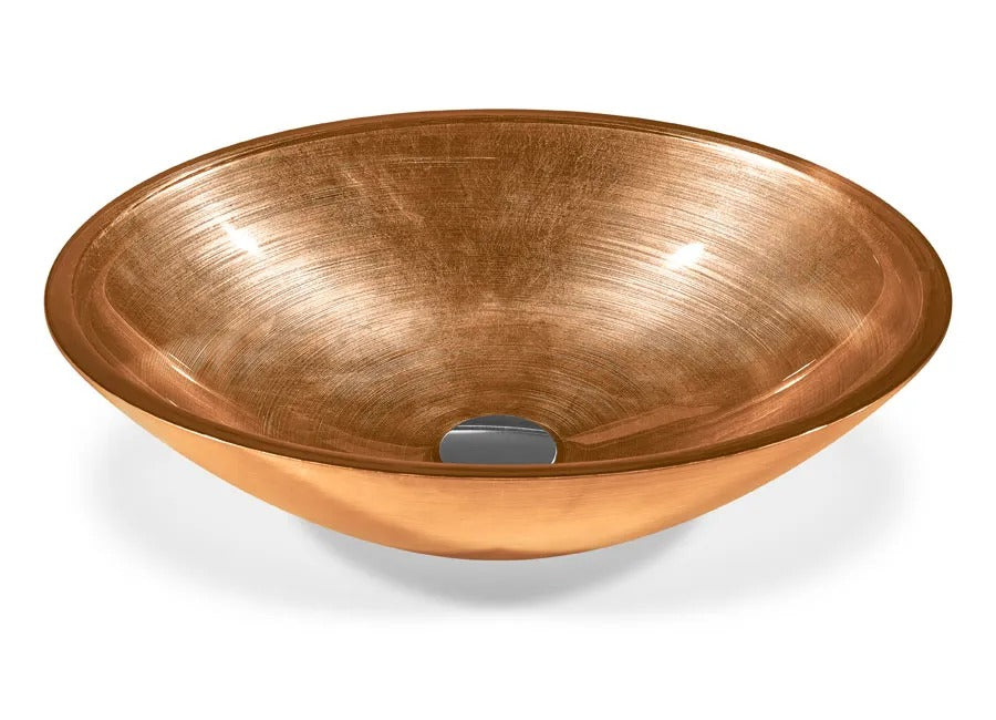 SICIS® Doh Glaswaschbecken Talby 2 oval in Kupferorange – Aufsatzwaschbecken 50 × 40 cm aus bleifreiem Glas mit Rigato-Rillenstruktur