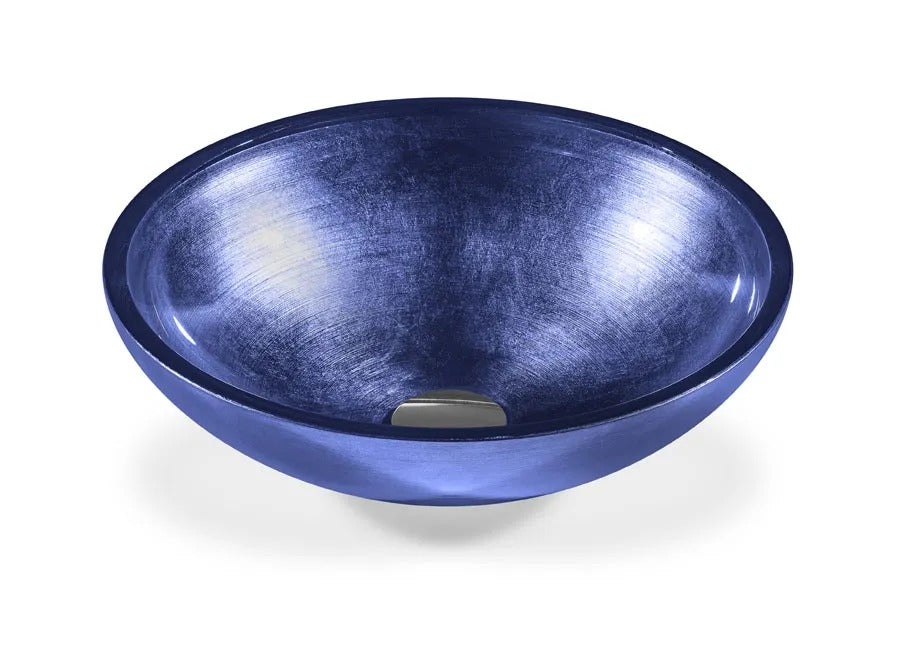 SICIS® Doh Glaswaschbecken Tanzanite 2 rund in Nachtblau – Aufsatzwaschbecken Ø 40 cm aus bleifreiem Glas mit Rigato-Rillenstruktur