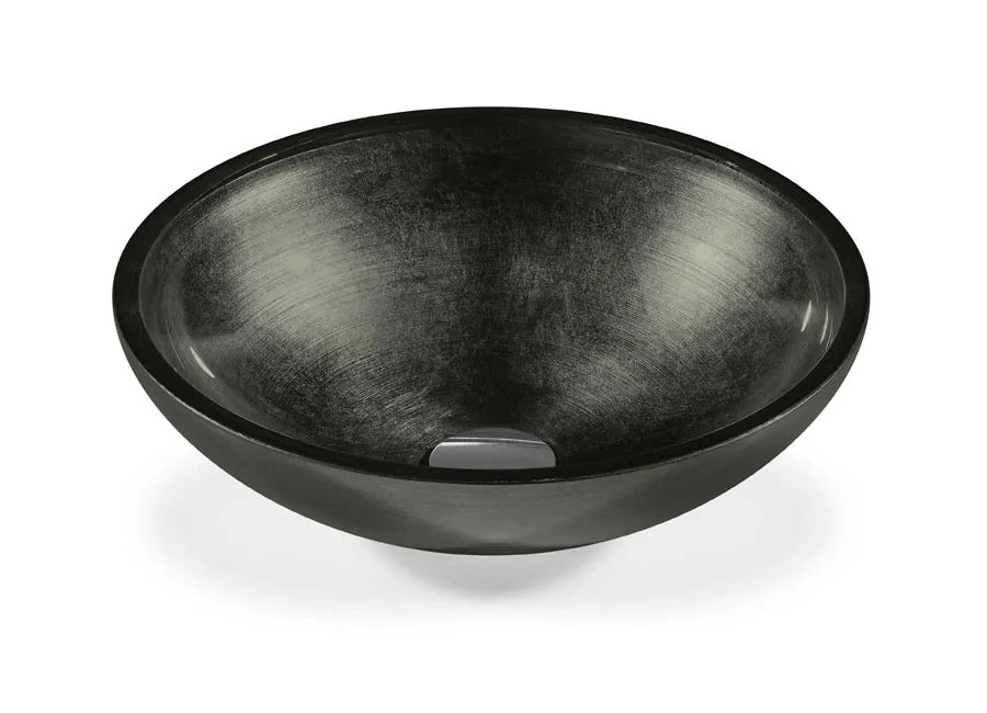 SICIS® Doh Glaswaschbecken Tenval 2 rund in Schwarz – Aufsatzwaschbecken Ø 40 cm aus bleifreiem Glas mit Rigato-Rillenstruktur
