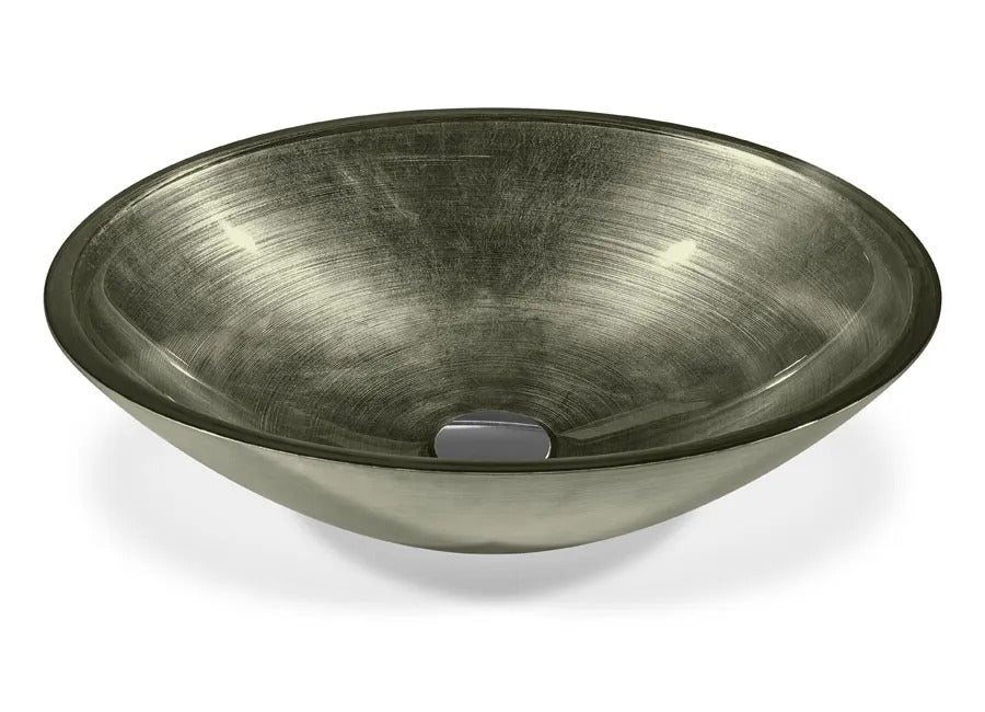 SICIS® Doh Glaswaschbecken Tenval oval in Anthrazit – Aufsatzwaschbecken 50 × 40 cm aus bleifreiem Glas mit Rigato-Rillenstruktur