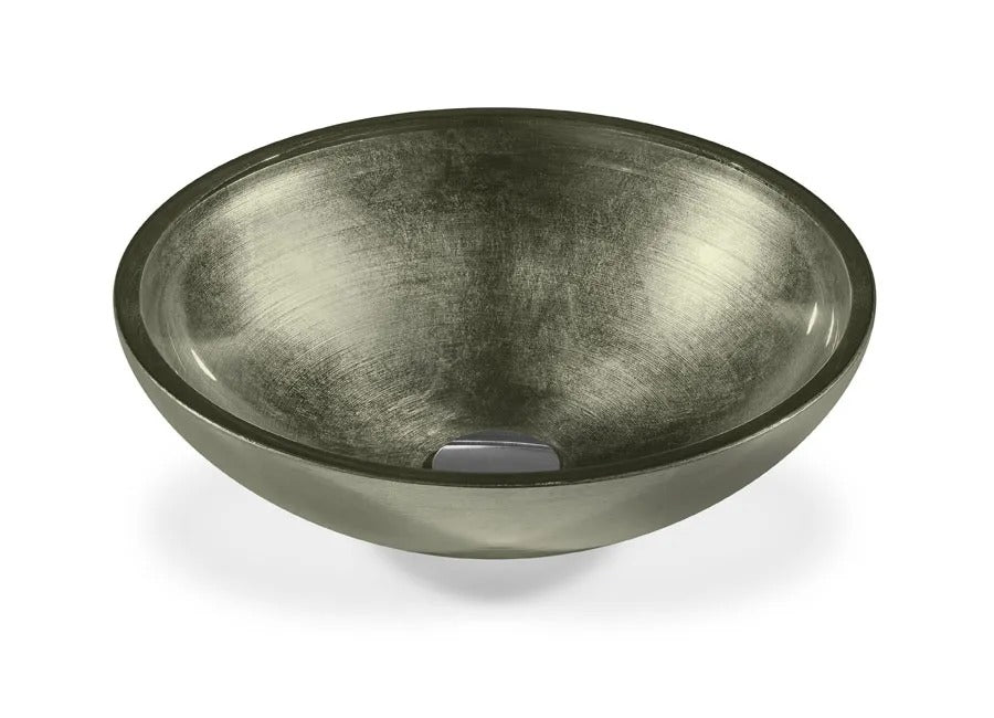 SICIS® Doh Glaswaschbecken Tenval rund in Anthrazit – Aufsatzwaschbecken Ø 40 cm aus bleifreiem Glas mit Rigato-Rillenstruktur