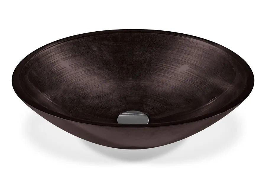 SICIS® Doh Glaswaschbecken Thymos 2 oval in Dunkelbraun – Aufsatzwaschbecken 50 × 40 cm aus bleifreiem Glas mit Rigato-Rillenstruktur