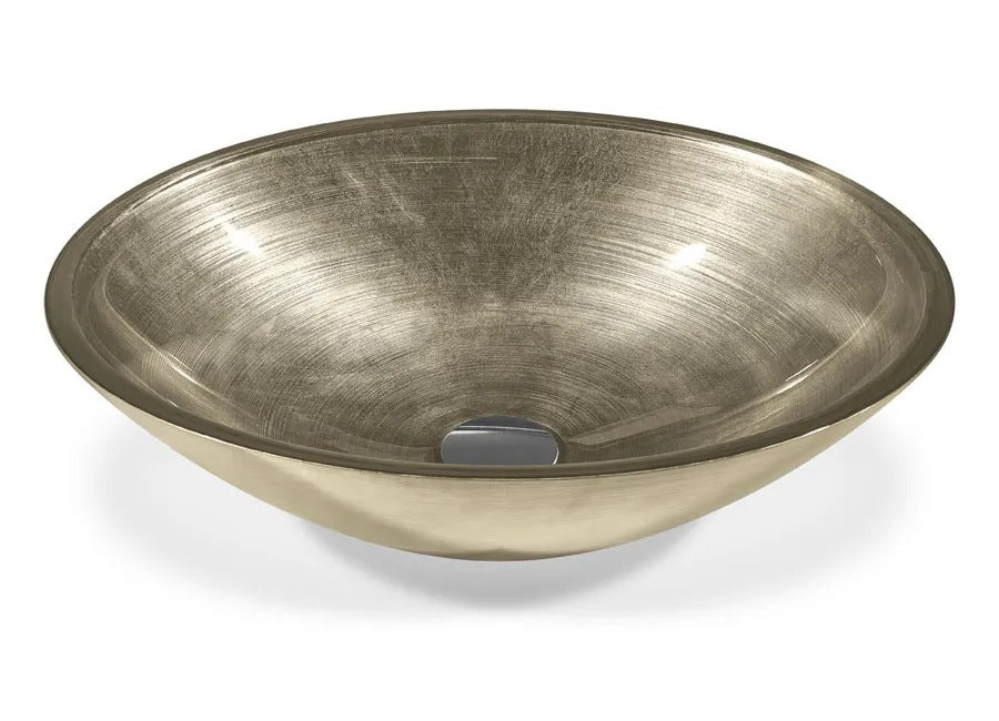 SICIS® Doh Glaswaschbecken Vis Two 2 oval in Champagner – Aufsatzwaschbecken 50 × 40 cm aus bleifreiem Glas mit Rigato-Rillenstruktur
