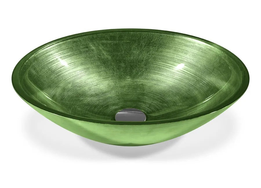 SICIS® Doh Glaswaschbecken Vorgan 2 oval in Grün – Aufsatzwaschbecken 50 × 40 cm aus bleifreiem Glas mit Rigato-Rillenstruktur