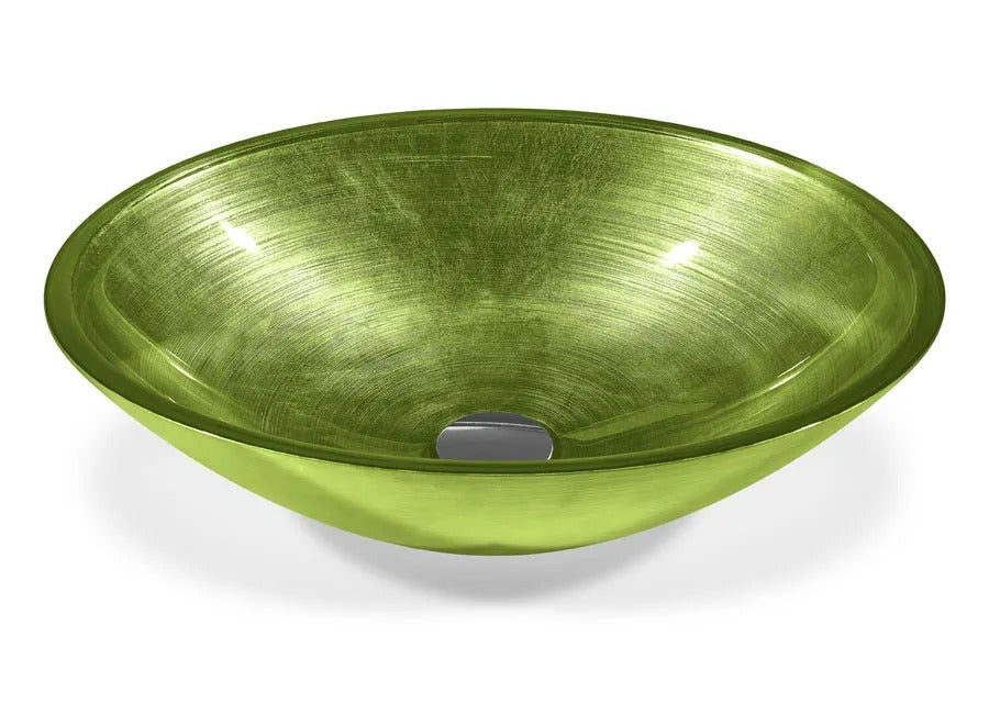 SICIS® Doh Glaswaschbecken Xarena 2 oval in Limette – Aufsatzwaschbecken 50 × 40 cm aus bleifreiem Glas mit Rigato-Rillenstruktur