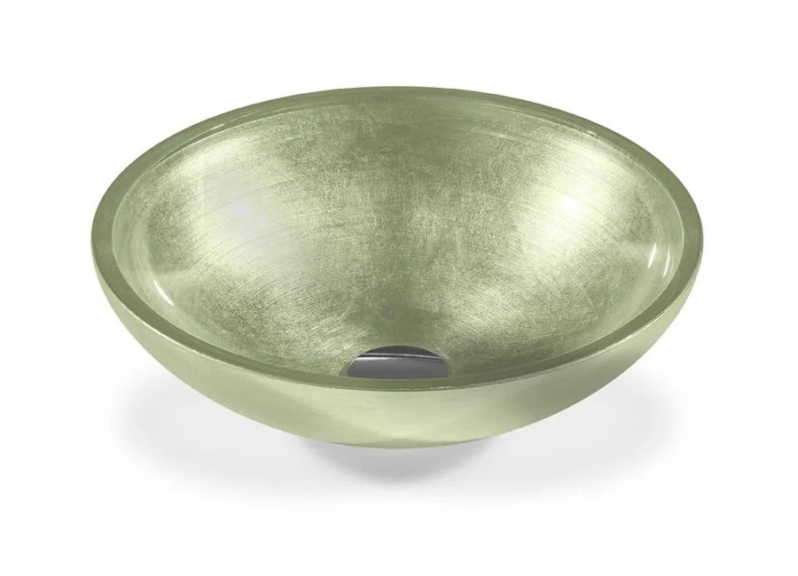 SICIS® Doh Glaswaschbecken Xarena rund in Salbei – Aufsatzwaschbecken Ø 40 cm aus bleifreiem Glas mit Rigato-Rillenstruktur