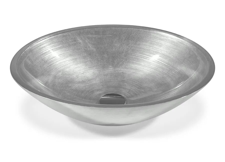SICIS® Doh Glaswaschbecken Yannal 2 oval in Silber – Aufsatzwaschbecken 50 × 40 cm aus bleifreiem Glas mit Rigato-Rillenstruktur