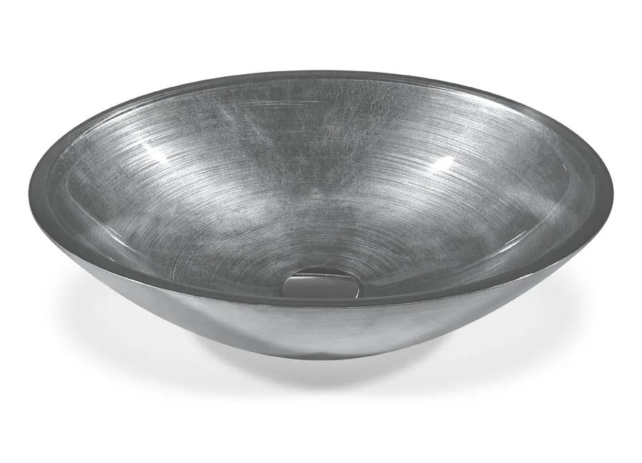 SICIS® Doh Glaswaschbecken Yannal 3 oval in Silbergrau – Aufsatzwaschbecken 50 × 40 cm aus bleifreiem Glas mit Rigato-Rillenstruktur