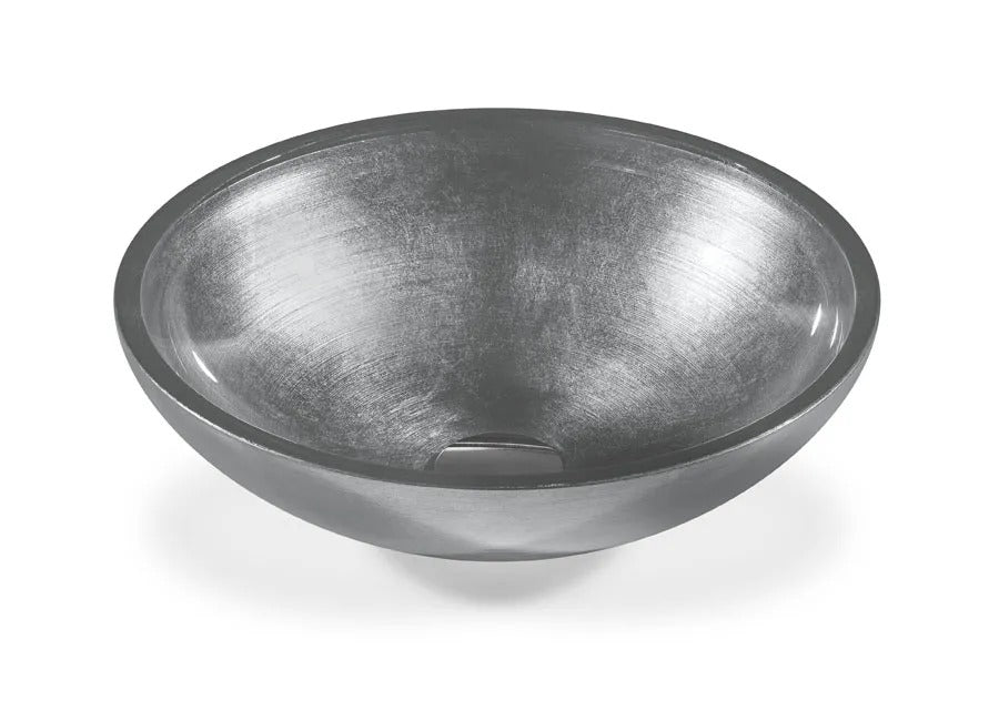 SICIS® Doh Glaswaschbecken Yannal 3 rund in Silbergrau – Aufsatzwaschbecken Ø 40 cm aus bleifreiem Glas mit Rigato-Rillenstruktur