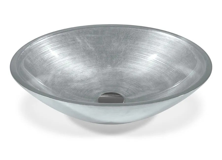 SICIS® Doh Glaswaschbecken Yannal oval in Silber – Aufsatzwaschbecken 50 × 40 cm aus bleifreiem Glas mit Rigato-Rillenstruktur