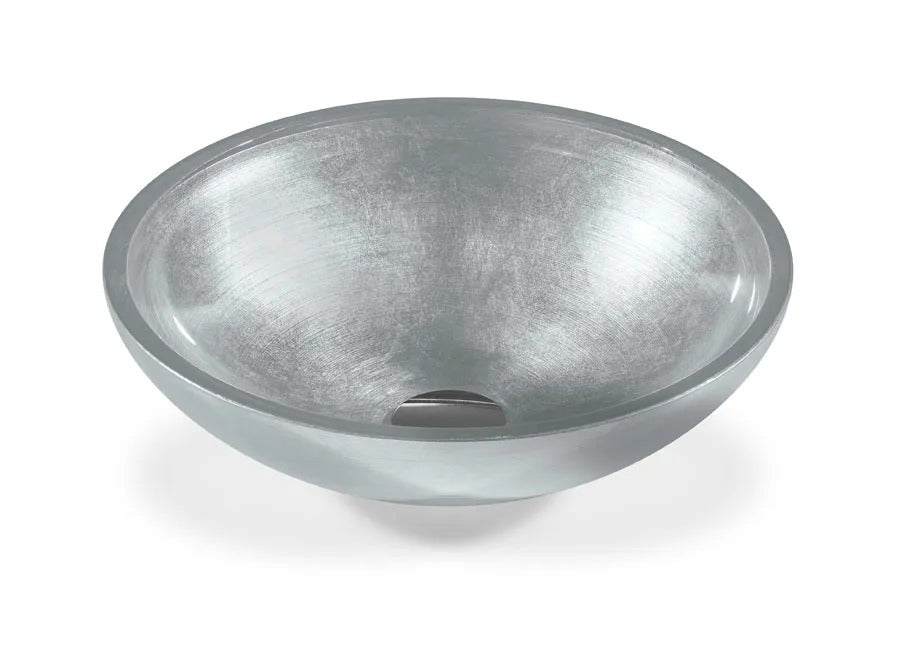 SICIS® Doh Glaswaschbecken Yannal rund in Silber – Aufsatzwaschbecken Ø 40 cm aus bleifreiem Glas mit Rigato-Rillenstruktur