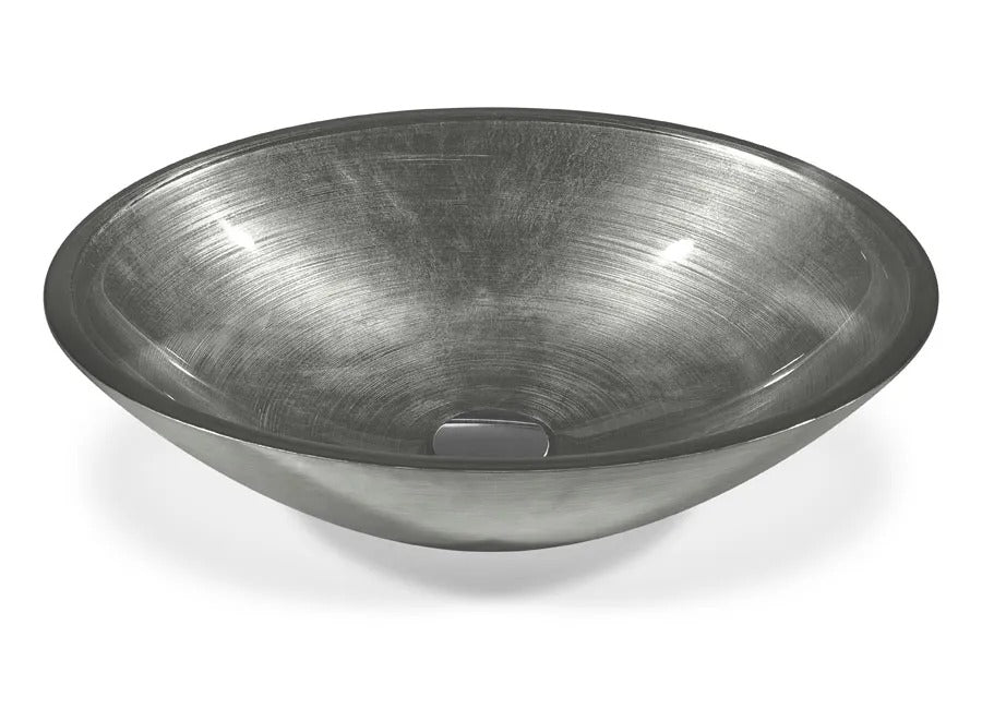 SICIS® Doh Glaswaschbecken Ziner oval in Silbergrau – Aufsatzwaschbecken 50 × 40 cm aus bleifreiem Glas mit Rigato-Rillenstruktur