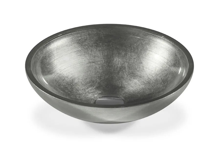 SICIS® Doh Glaswaschbecken Ziner rund in Silbergrau – Aufsatzwaschbecken Ø 40 cm aus bleifreiem Glas mit Rigato-Rillenstruktur
