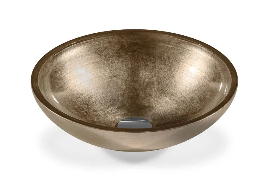 SICIS® Doh Glaswaschbecken Zorat 2 rund in Bronze – Aufsatzwaschbecken Ø 40 cm aus bleifreiem Glas mit Rigato-Rillenstruktur