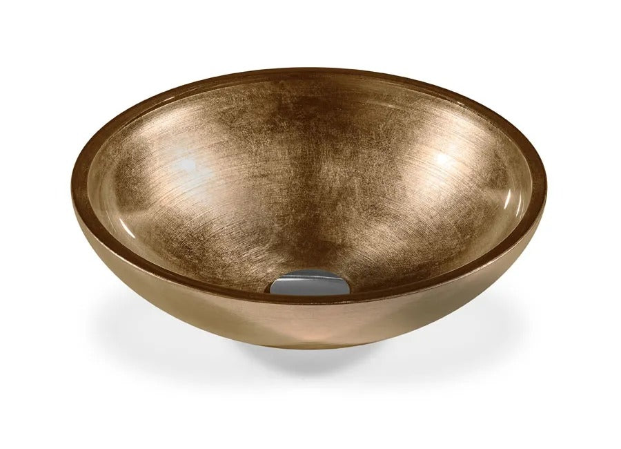 SICIS® Doh Glaswaschbecken Zorat rund in Bronze – Aufsatzwaschbecken Ø 40 cm aus bleifreiem Glas mit Rigato-Rillenstruktur