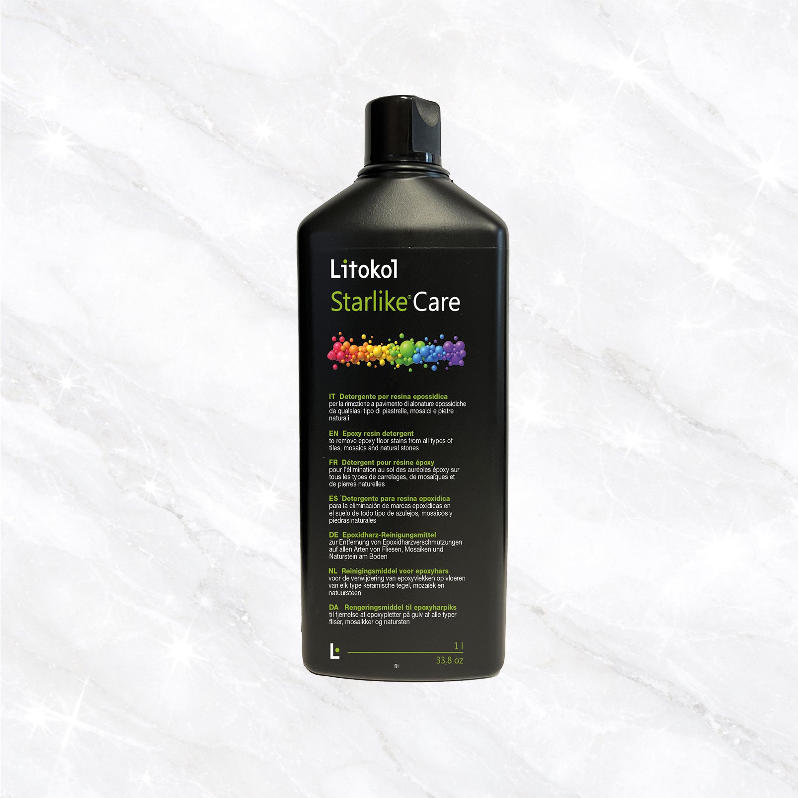 Litokol Starlike® Care epoxy cleaner for tiles, natural stone and mosaic. Ideal for cleaning after grouting, dissolves epoxy residues and cares for delicate finishes. Discover it now at Tiamont.