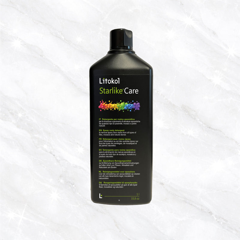 Litokol Starlike® Care epoxy cleaner for tiles, natural stone and mosaic. Ideal for cleaning after grouting, dissolves epoxy residues and cares for delicate finishes. Discover it now at Tiamont.